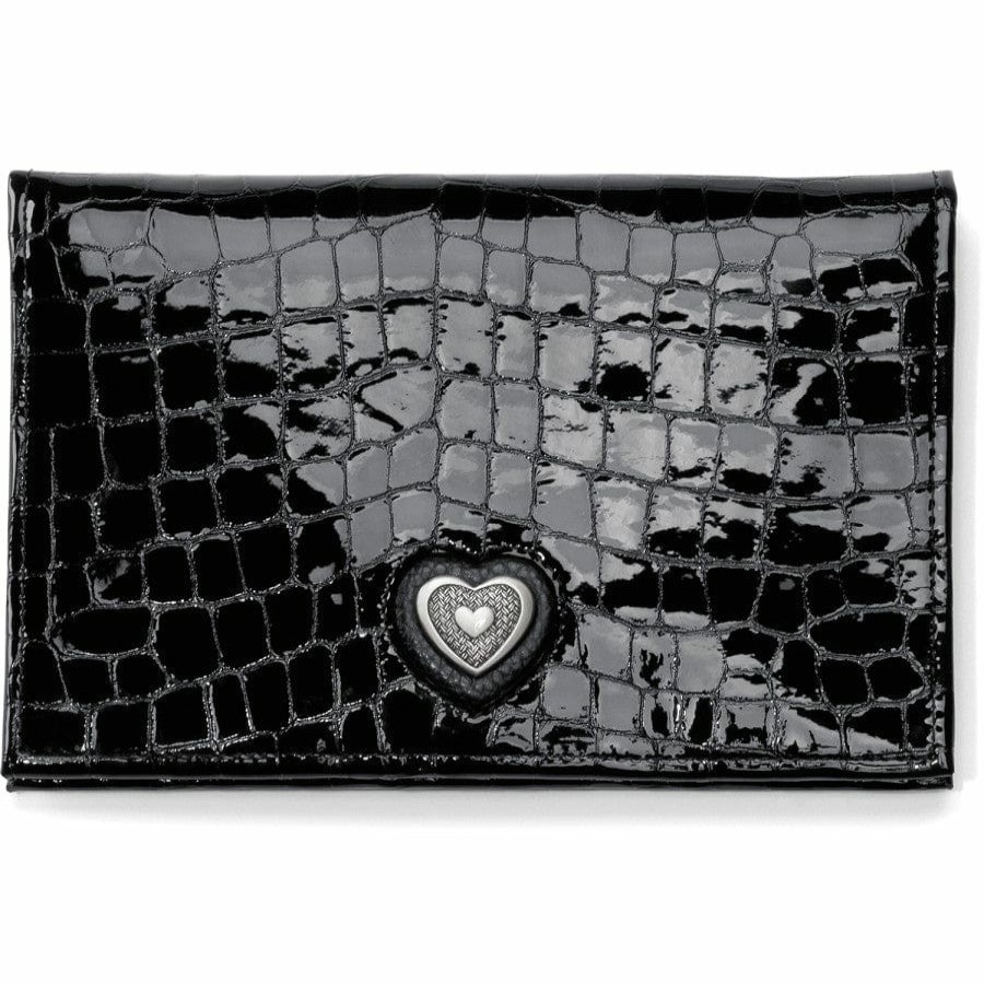 Handbags Brighton Collectibles Wallets & Card Cases | Bellissimo Heart Folio Wallet Black Patent Croco