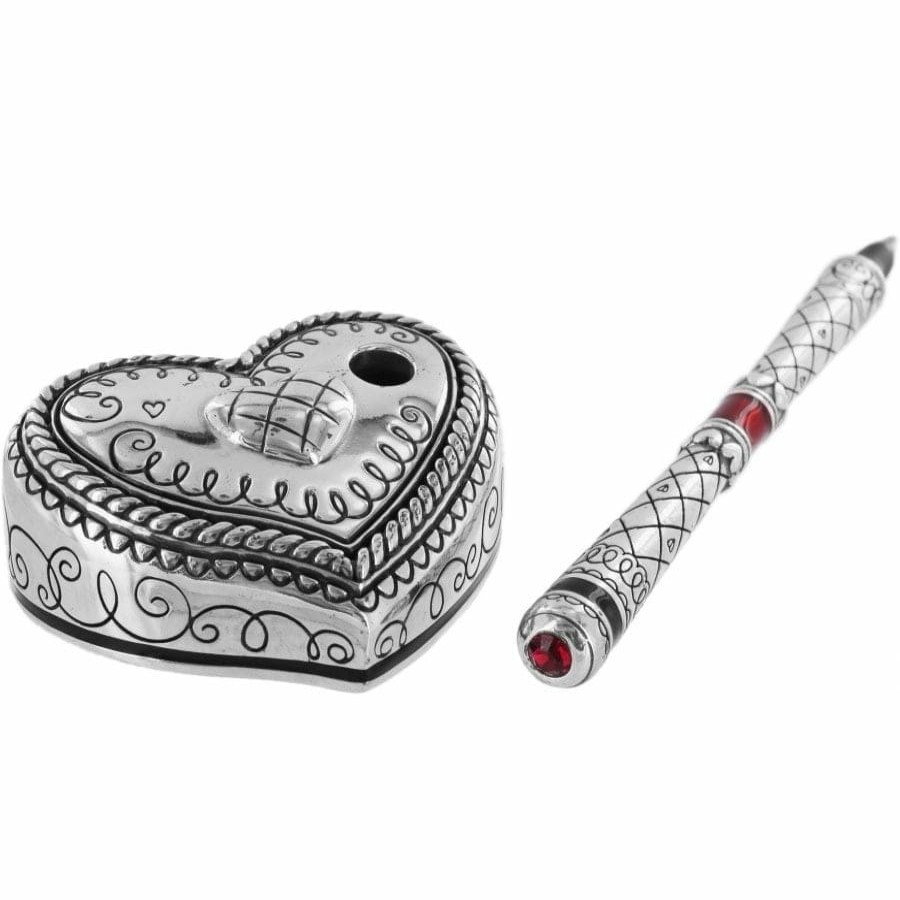 Accessories Brighton Collectibles Office & Clocks | Love Letters Love Notes And Pen Holder Silver