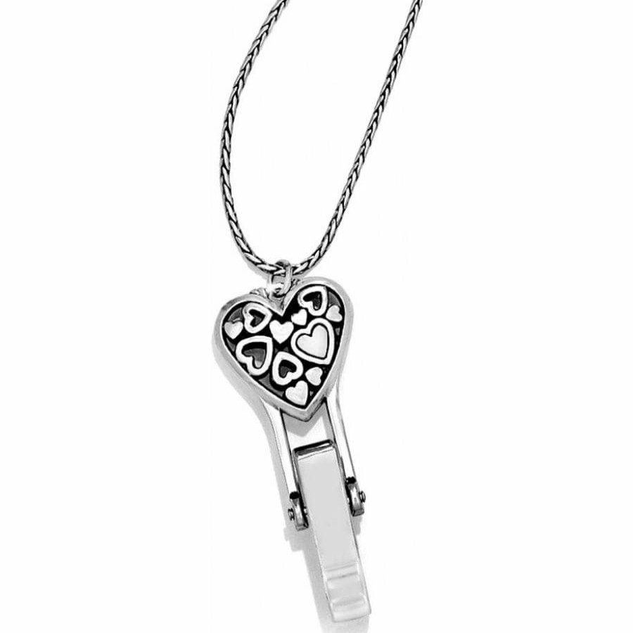 Jewelry Brighton Collectibles Badge & Id Clips | Floating Heart Badge Clip Necklace Silver-Gold