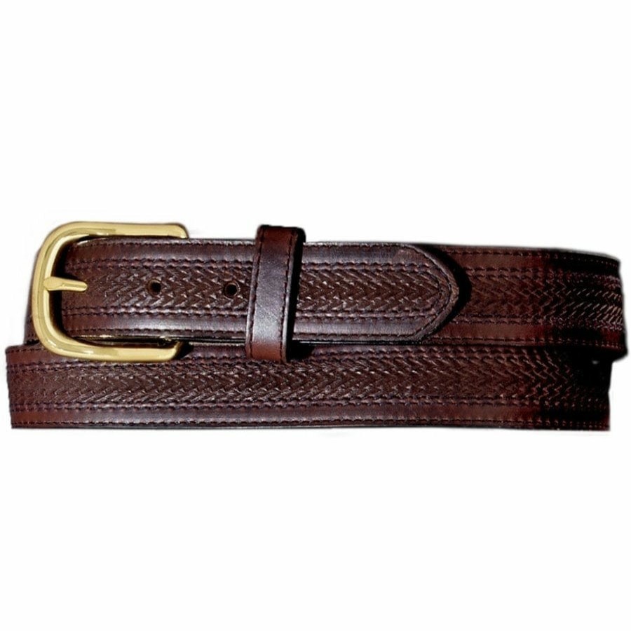 Accessories Brighton Collectibles Men'S Belts & Wallets | Oil Tan Embossed W/ Stitching Belt Brown